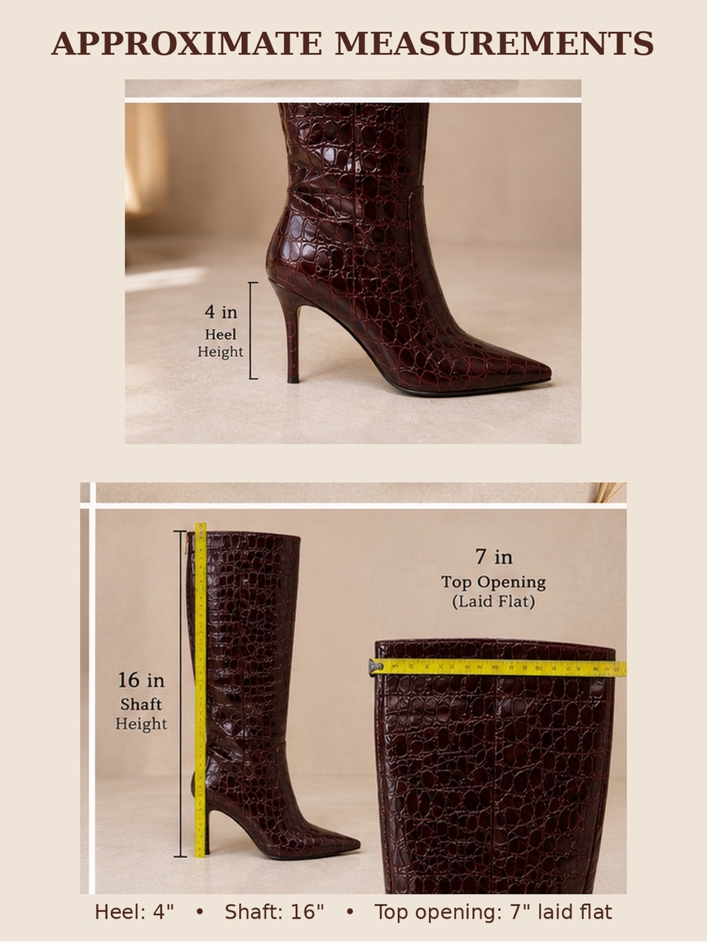 Vintage Ellen Tracy Made Italy Burgundy Croc Embossed Leather Knee High Boots 10 - Picture 16 of 16